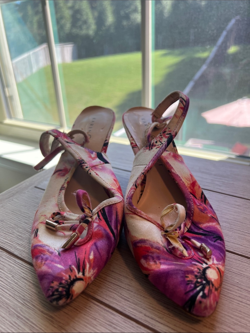 Karen Scott Floral Slingback Pointed Flats in Pink and Purple